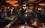 A gambler follows strange superstitions: knocking on the roulette table, avoiding a certain number, and refusing to cross their legs while playing.