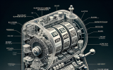 A transparent slot machine revealing its internal mechanics, including random number generators, payout algorithms, and hidden house edge percentages.