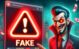 An anime gambler stares at a suspicious-looking online casino website with a ‘FAKE’ warning flashing in red. In the background, a sneaky villain in a suit smirks while players unknowingly lose their money.