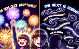 An emotional anime scene showing two versions of the same gambler: one celebrating a win with fireworks in the background, the other sitting alone, broke and regretful. Floating around them are misleading myths like ‘I can quit anytime’ and ‘The next win is guaranteed.