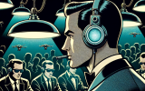 A Marvel-style comic showing a secret agent disguised as a guest in a tuxedo, earpiece glowing, watching a suspicious high-stakes poker game. The background includes hidden surveillance drones and intense lighting that creates tension like a spy thriller.