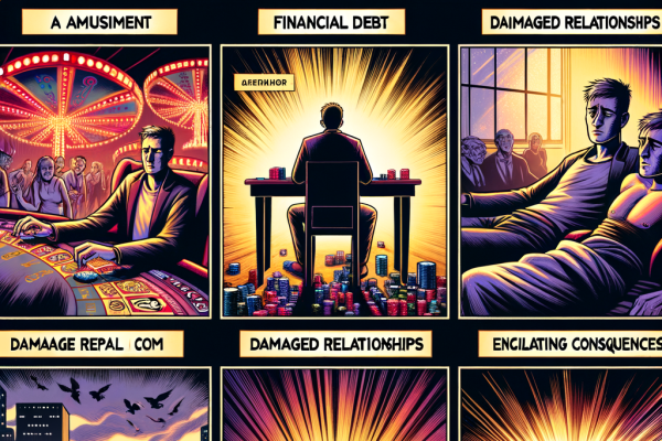 A dramatic Marvel-style sequence shows a gamblerâ€™s transformationâ€”fun at first, but each panel gets darker: loans, broken relationships, isolation. A friend character in the final panel reaches out with hope, glowing with light and compassion.