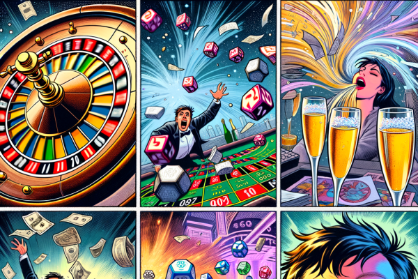 A wild Marvel-style comic ride through a night of chaosâ€”spinning roulette wheels, champagne spills, soaring jackpots, and sudden collapse. The hero wakes up with regret and a blurry flashback of the casino carnage.